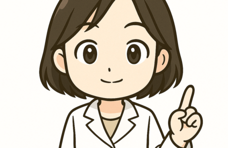白衣を着たショートヘアの女性が、笑顔で人差し指を立ててポイントを説明している親しみやすいイラスト。専門家のアドバイスをイメージさせるビジュアル。