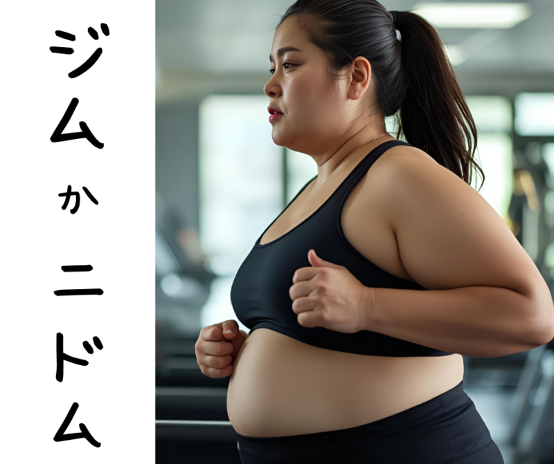 福岡でダイエットを始める際の「ジムかニドムか」という選択肢を提示するイメージ画像。